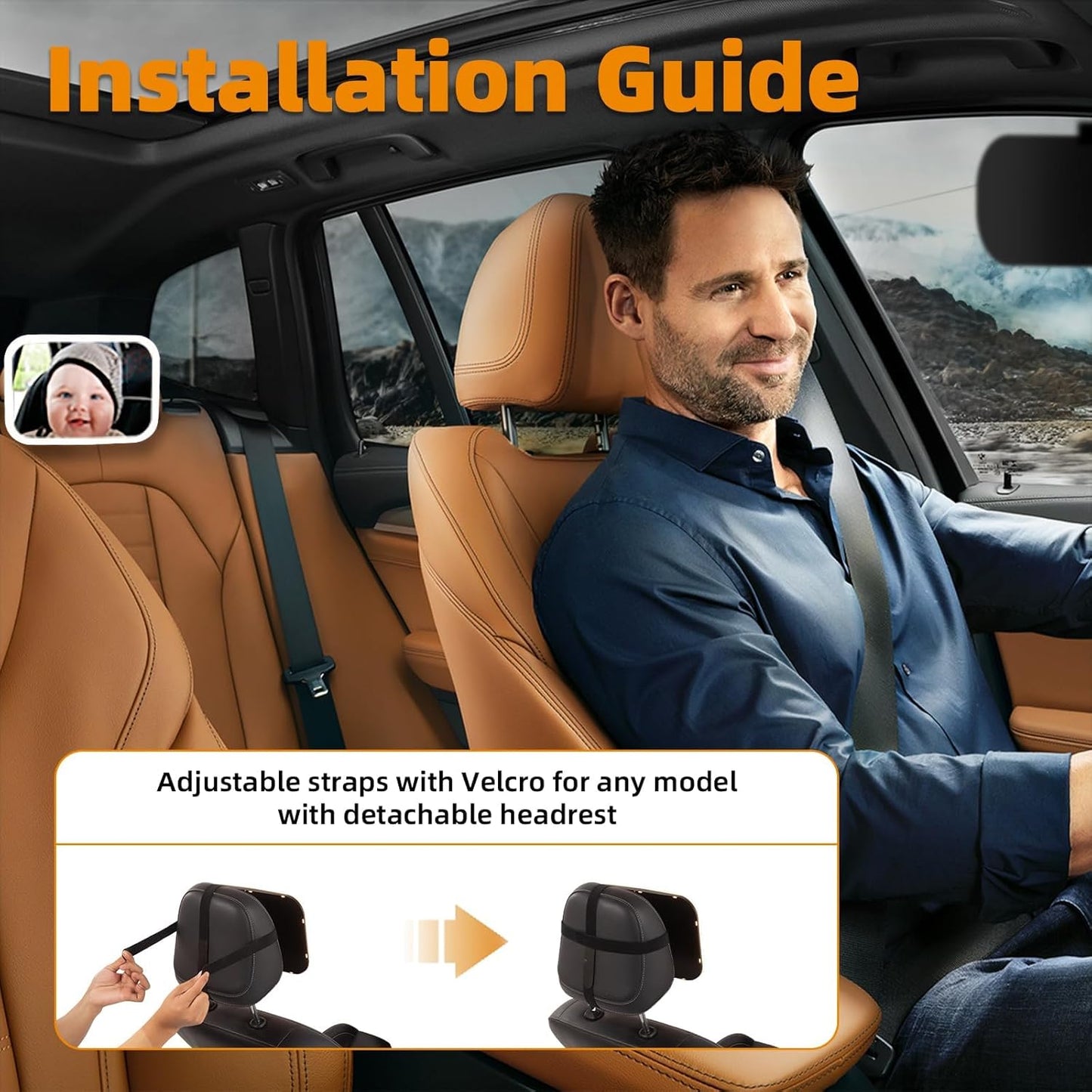 Baby Car Mirror with Light, 3000mAh Rechargeable, Shatterproof, Adjustable Rear-Facing Infant Mirror for Car Seats, Wide View, 360° Rotation, with Remote Control, Safe Travel for Newborns, Toddlers