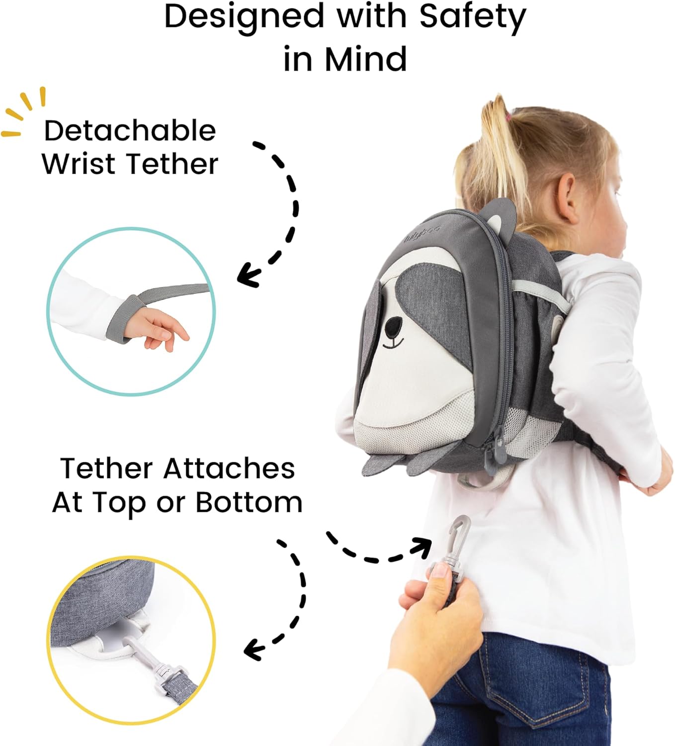 Lulyboo Toddler Backpack Leash - Baby Walking Harness & Anti-Lost Wrist Tether - Kids Backpack 5 Storage Pockets and 2 Adjustable Child Leashes for Kids 1, 2,3,4,5,6,7 Years Old - Ultra-Soft - Panda