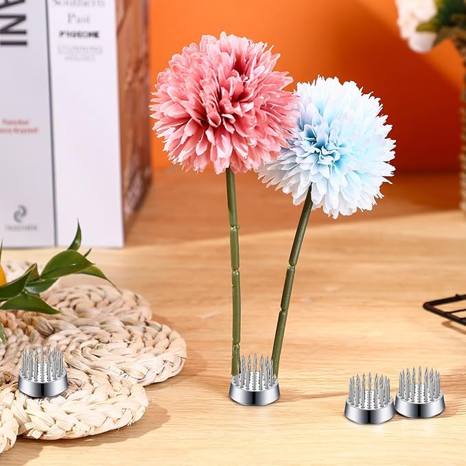 Kritkin 24 Pieces Flower Frogs Holder Mini Floral Round Flower Japanese Arranger Fixed Pin Holder for Arrangements Floral Plant Small Vase Ikebana Decoration Supplies Plant Fixation(0.9 Inch,Silver)