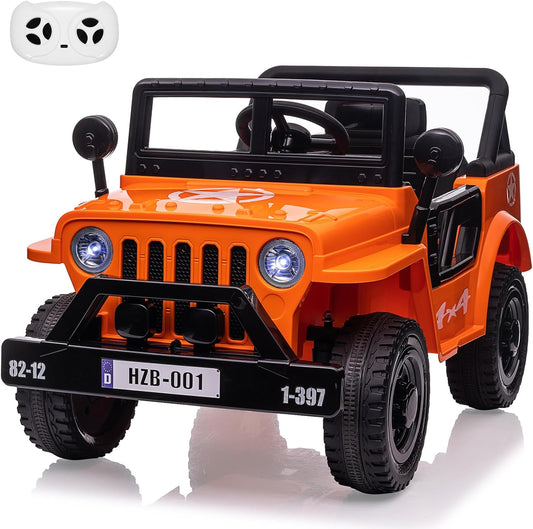 Ride on Truck Car, 12V Electric Ride on Car with Remote Control, MP3, LED Lights, Suspension System, Double Doors, Safety Belt, Ride-on Toy for Kids Aged 3-8 Years