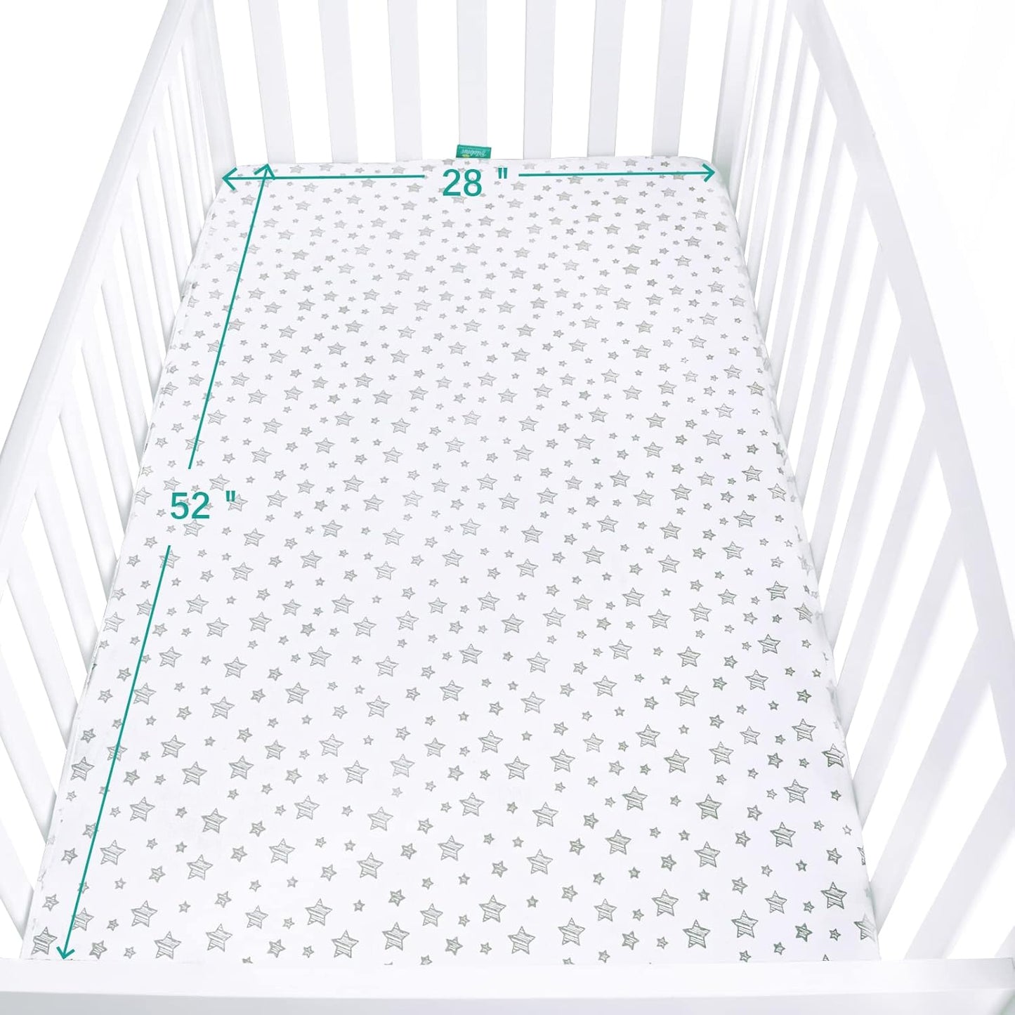 Waterproof Crib Mattress Protector 2 Pack, 100% Organic Cotton Crib Mattress Sheet, Fitted Crib Sheet, Ultra Soft & Breathable Toddler Bed Sheets for Boys and Girls, White & Grey Star Print