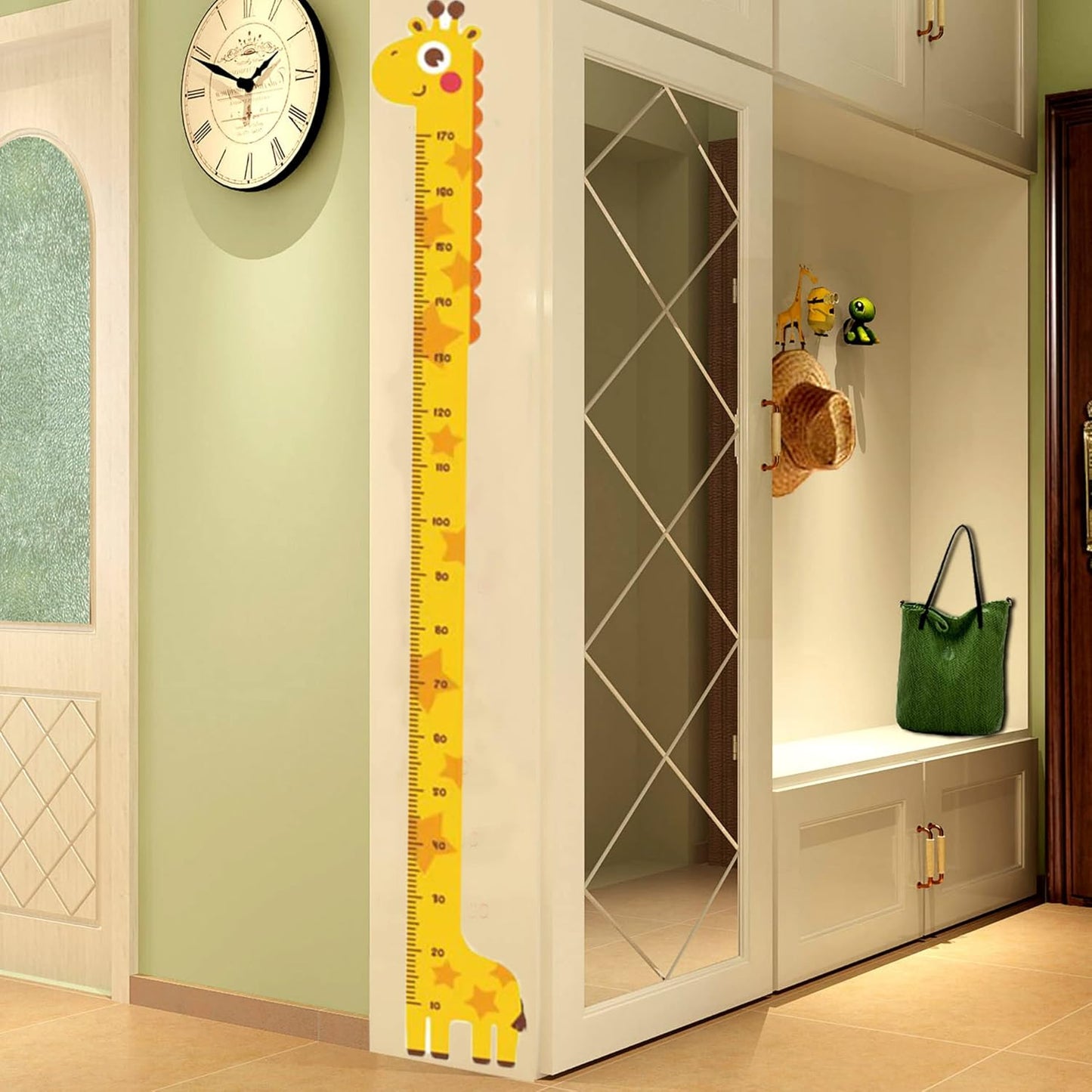 Giraffe Yellow Cute Vinyl Wall Decal Removable Growth Chart Sticker Hieght Measure Wallpaper for Kids Room Bedroom