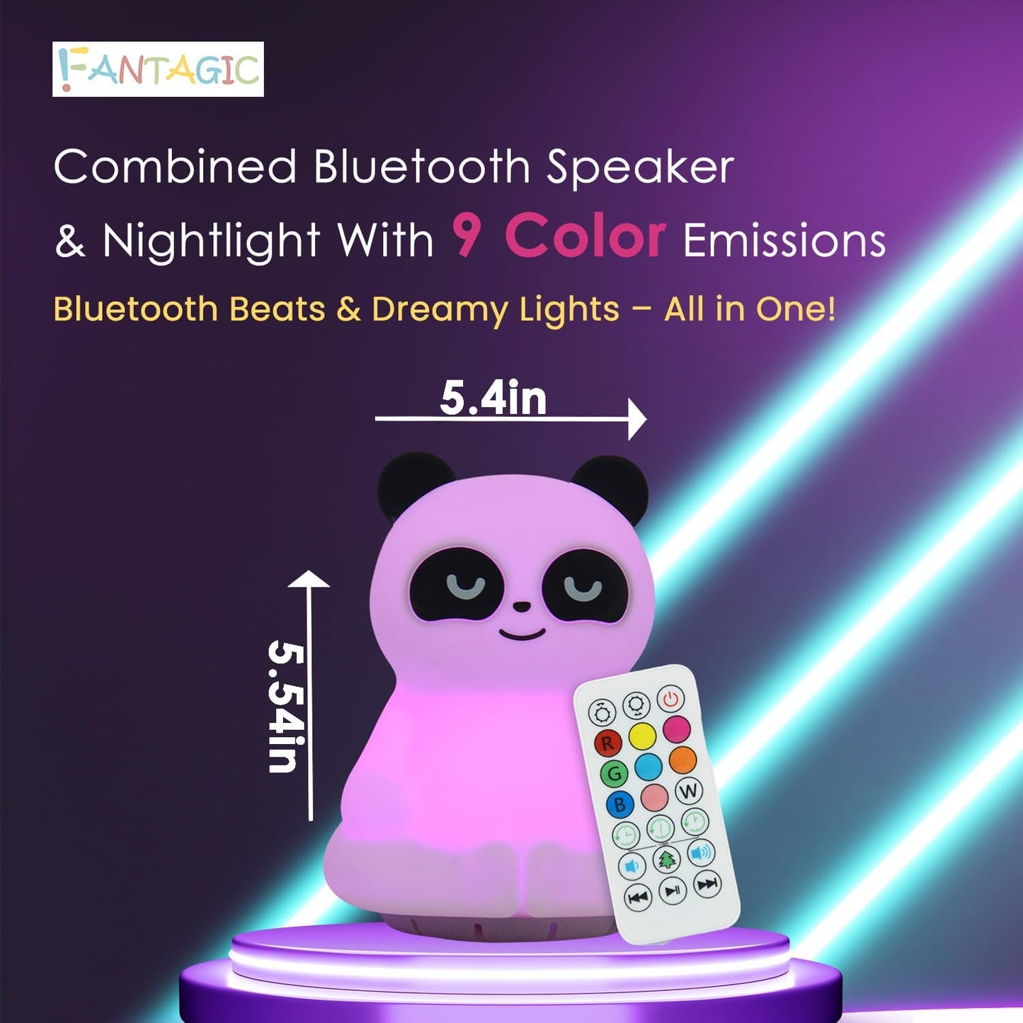 Combined Bluetooth Speaker & LED Nightlight With 9 Color Emissions, Child Friendly Silicone & BPA Free Monkey, USB Recharging, Receives Audio From Computer, Phone Or Tablet, Remote Control (Panda)