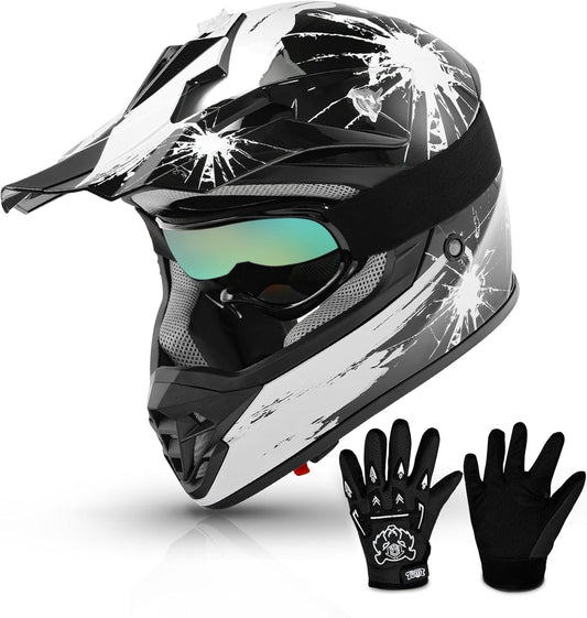 TCMT Dot Youth & Kids Motorcycle Off-Road Helmet Full Face Motocross Street Dirt Bike Mountain Bike BMX MX ATV Helmet+Goggles+Gloves New