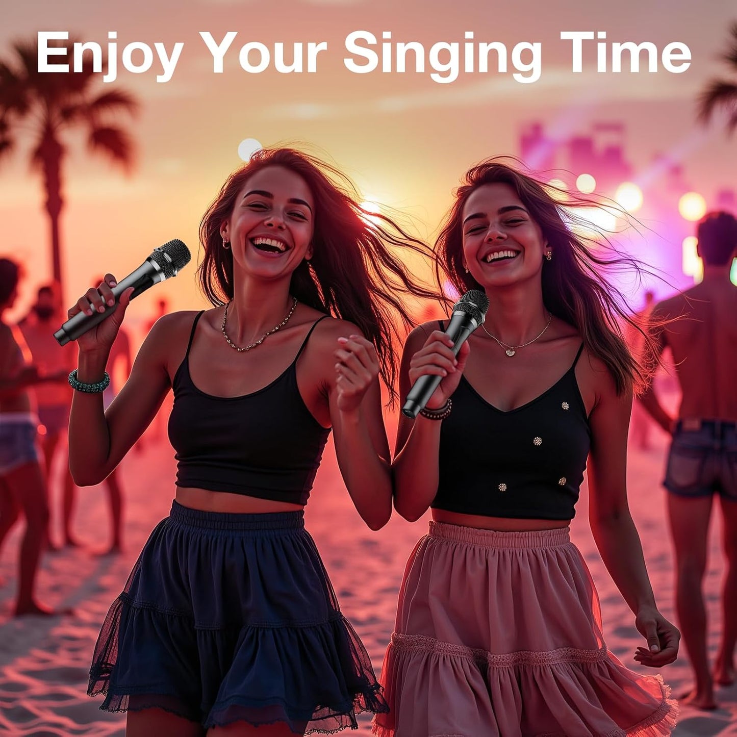 Wireless Microphone,Professional Dual Handheld Cordless Dynamic Mic System with Rechargeable Receiver,Karaoke Microphone Set for Singing, Karaoke, Wedding, DJ, Party, Speech,Church,Class Use,PA System