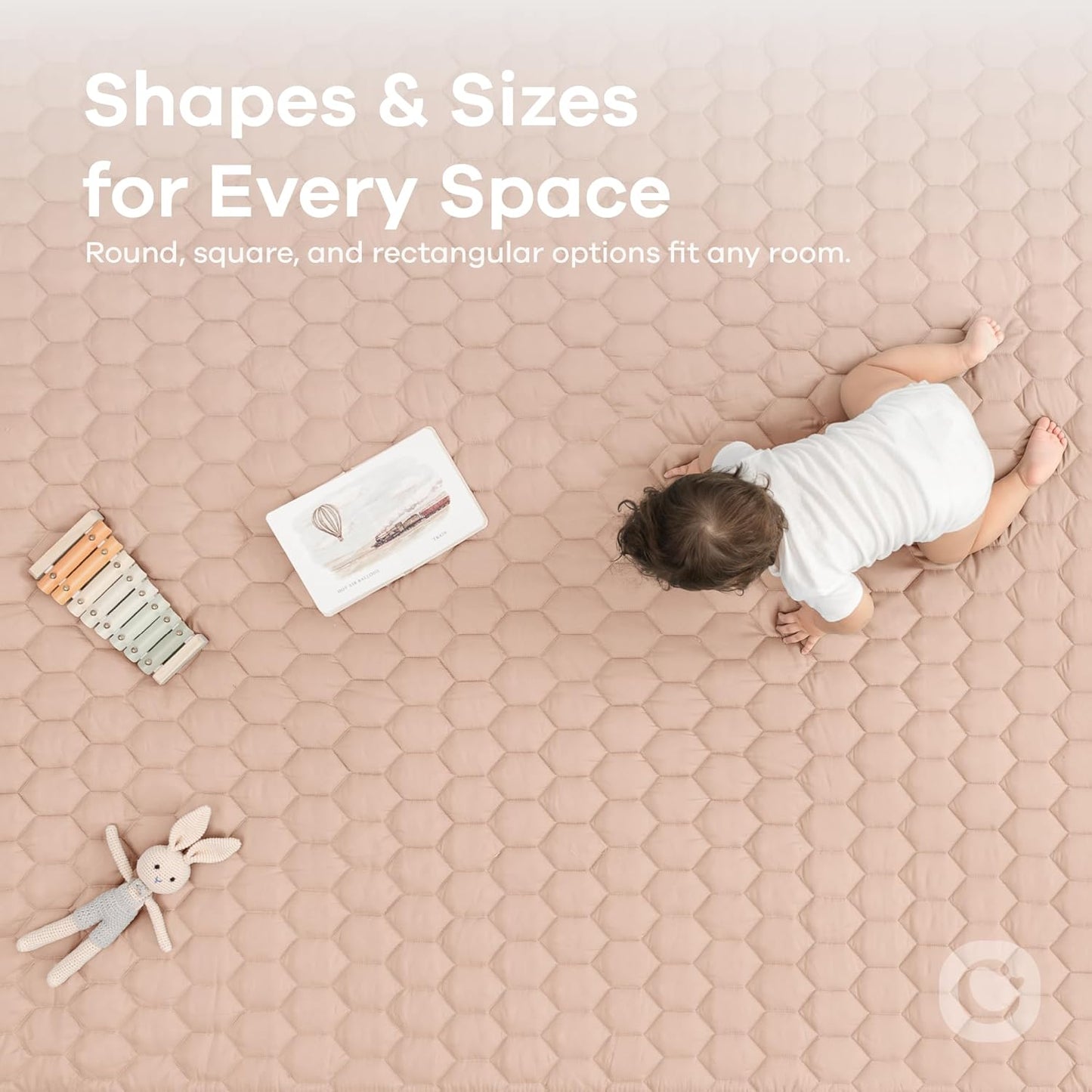 Comfy Cubs Round Kids Play Mat - Large 60 inches Soft Quilted Baby Floor Mat with Non-Slip Bottom - Plush Design for Toddlers' Playtime and Relaxation - Comfortable and Durable - Blush