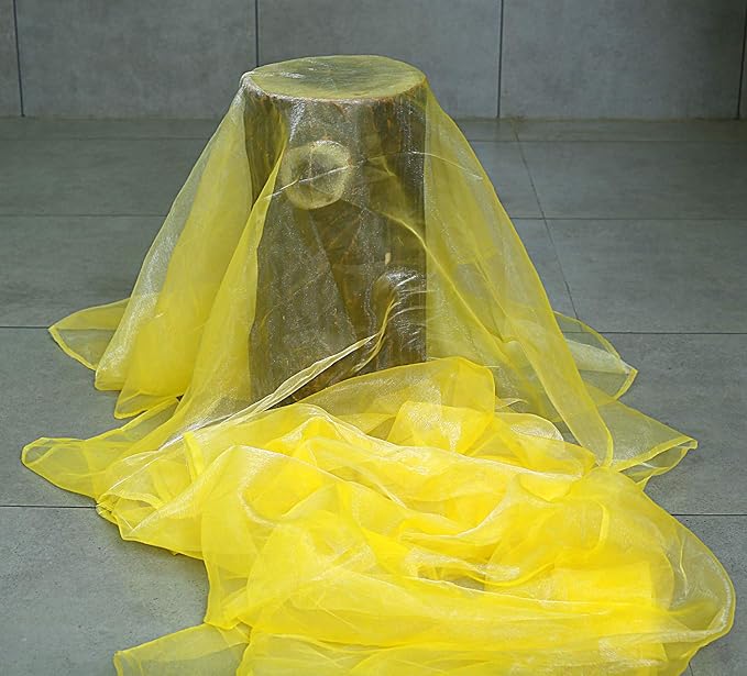 VDS Yellow Organza Fabric, 60 Yards Continuous, 45” Wide, Wedding Party Decoration Iridescent Crystal Sheer Shiny Organza Tulle Bridal Dress DIY Crafts Costume Sewing Backdrop Arch Cloth