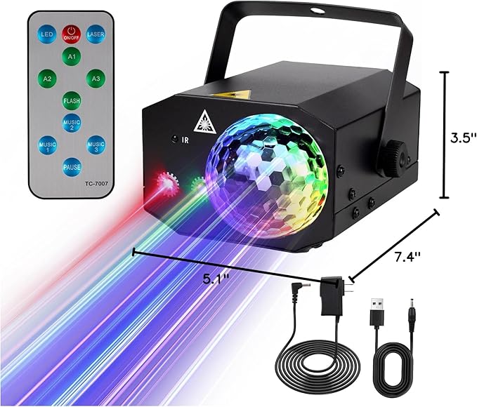 Party Lights DJ Disco Ball Light: LED Stage Laser Light with Sound Activated Remote 72 Patterns - RGB Strobe Lighting Projector for Parties Club Floor Bar Rave Christmas