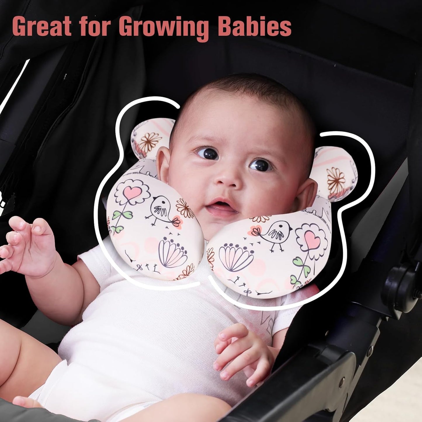 KAKIBLIN Baby Neck Pillow, Upgraded Baby Support Pillow,Babies Head Pillow,Neck Support Pillow for for Car Seat,Pushchair,Travel (Hippo)