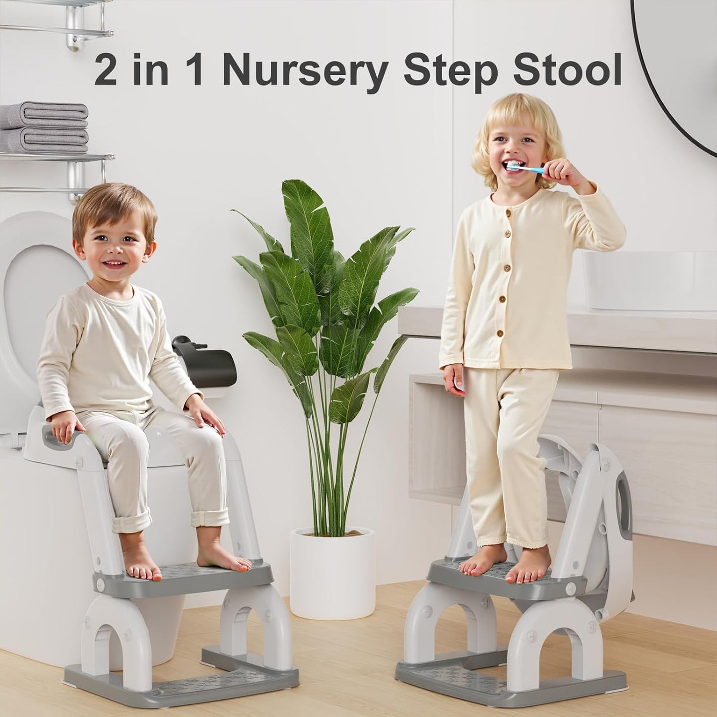 Potty Training Seat with Step Stool Ladder, Upgraded 2-in-1 Toddler Potty Training Toilet Seat with Non-Slip Step Splash Guard Handles and Waterproof Cushion, Toddler Potty Seat for Kids Boys Girls