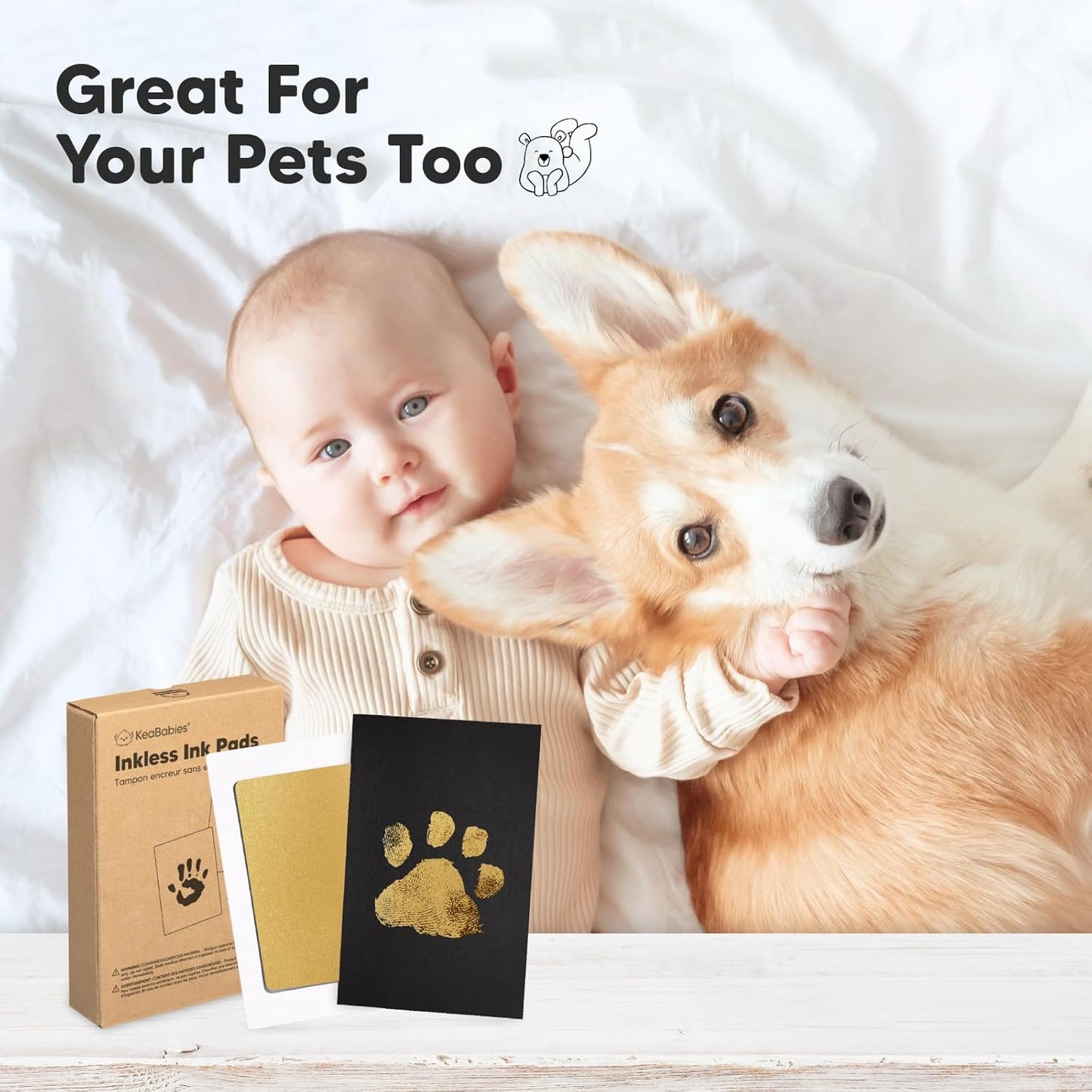 2-Pack Inkless Baby Hand and Footprint Kit - Mess Free Ink Pad for Newborn Keepsake, Dog Nose & Paw Print Kit, Clean Touch Ink Pad for Baby Hand & Footprints, Ideal New Mom Gifts (Gold)