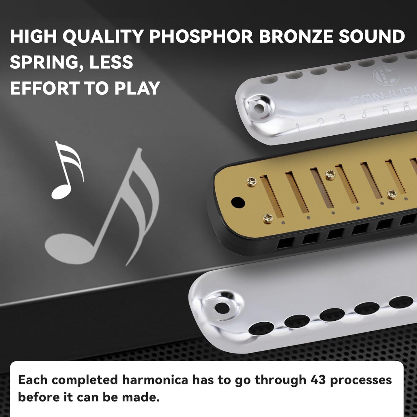 CONJURER Blues Harmonica for Kids Adult Beginners 10 Hole Diatonic Harmonica Key of C, Brass Reed Metal Mouth Organ C Key Blues Harp with Case, Black