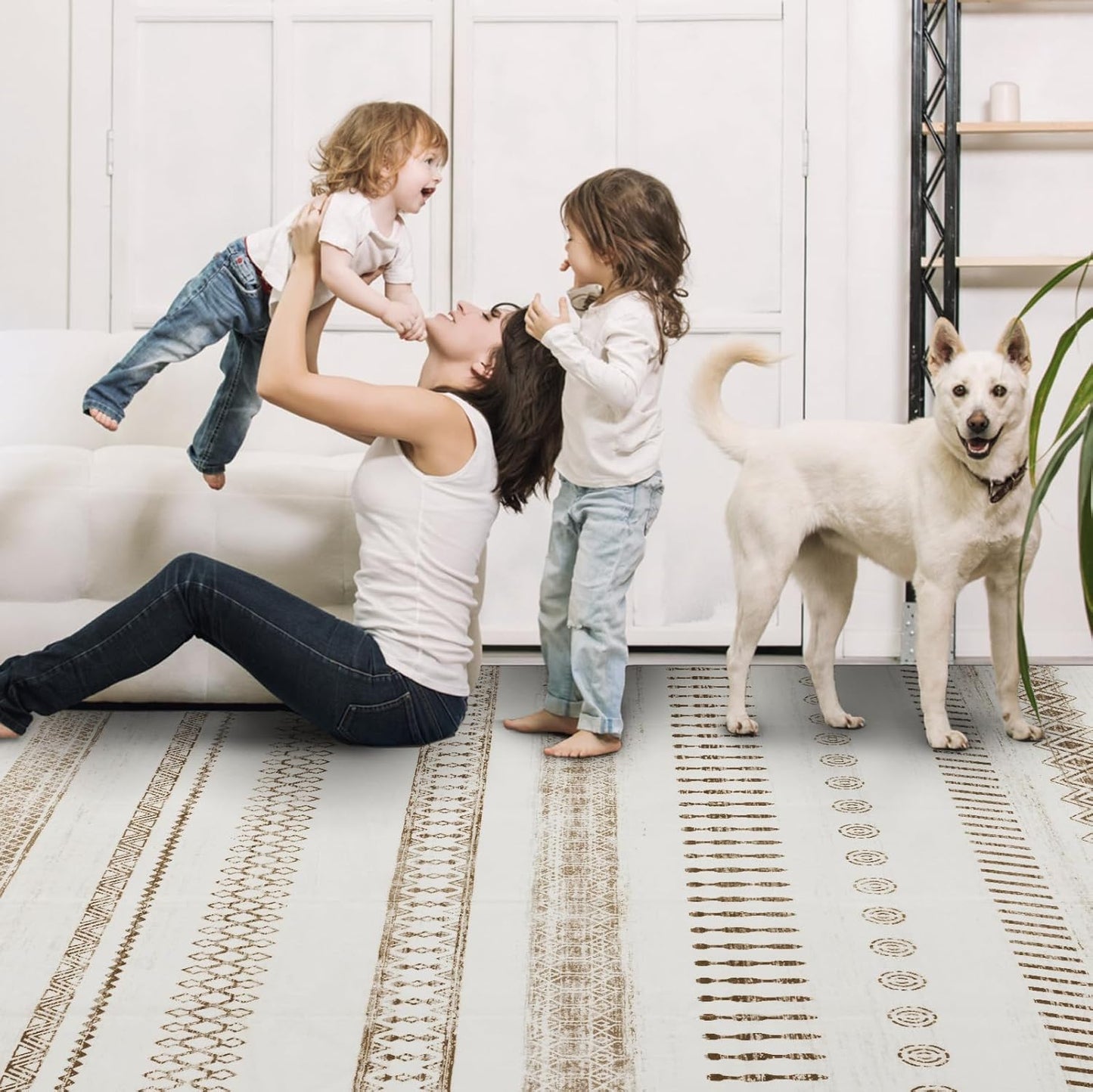 Washable 6x9 Area Rug for Living Room, Boho Carpet for Bedroom Dining Room, Non Slip&Non-Shedding Resistant Low Pile Vintage Print Rug for Home Office (Beige)