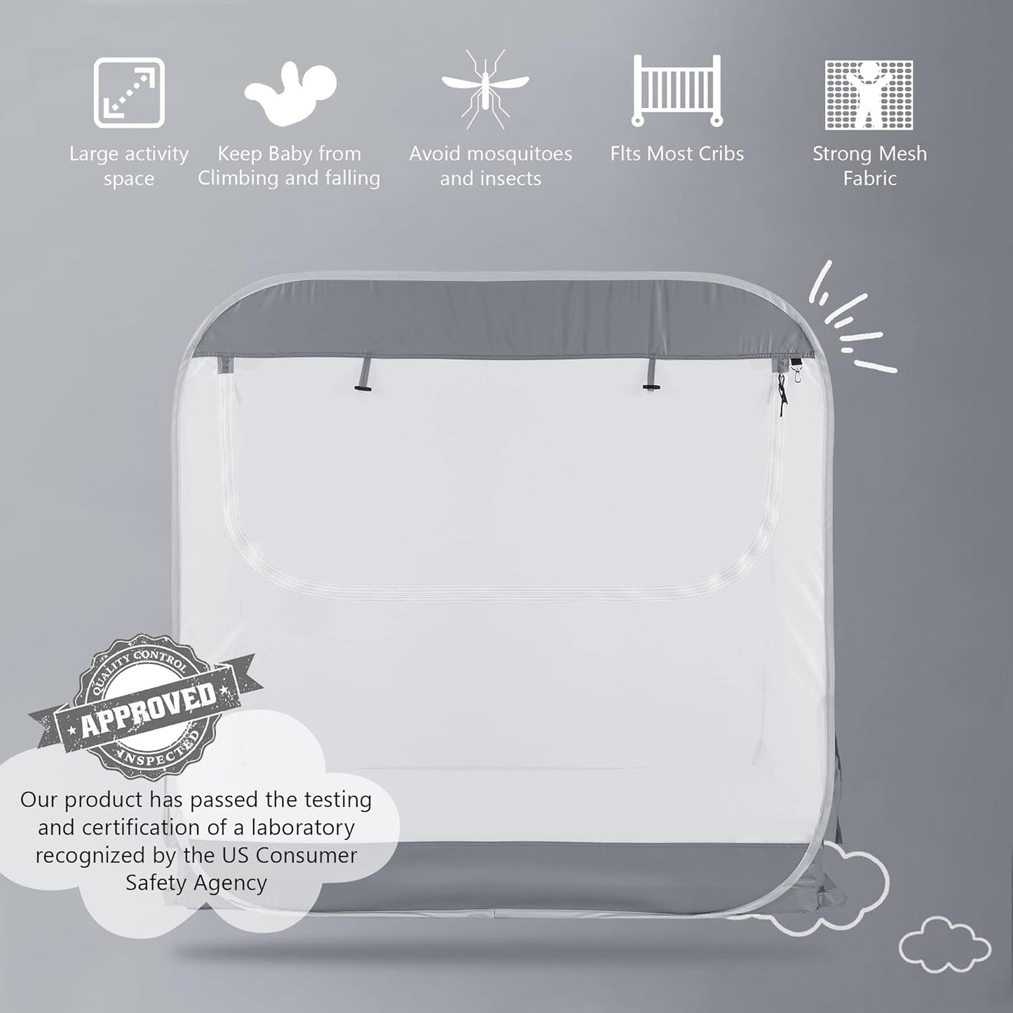 Porayhut Portable Baby Crib Net Safety Mesh Tent,Pop up Infant Mosquito Net, See Through Canopy Netting Cover for Baby&Toddler to Keep Baby from Climbing Out.