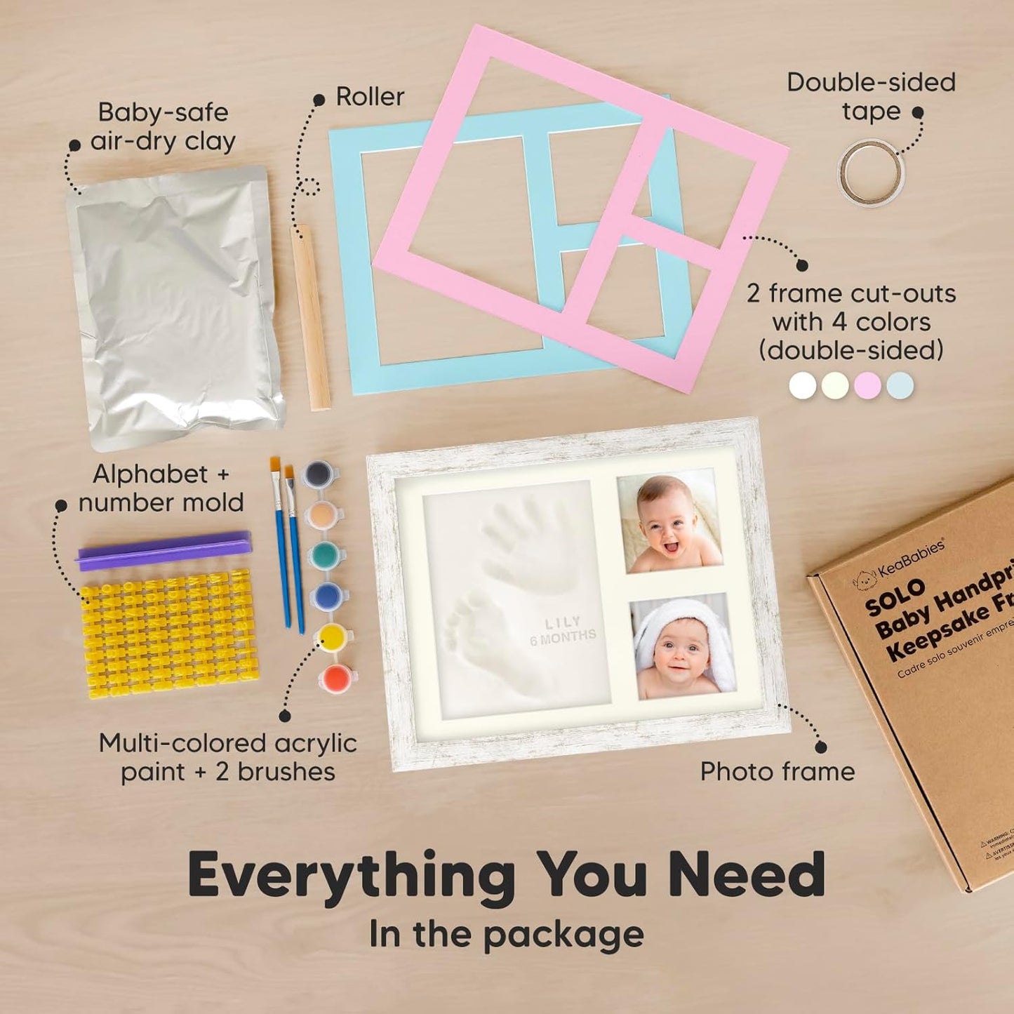 Baby Hand and Footprint Kit - Quick Dry Clay Baby Footprint Kit, Newborn Keepsake, Nursery Picture Frame for Boys, Girls, Personalized Gifts for Shower & Registry, New Mom Gift (Vintage White)