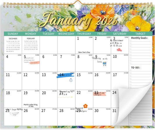 Wall Calendar 2026-2027, 18 Month Large Desk Calendar from January 2026 to June 2027 14.5" x 11.8" Monthly Calendar with Twin-Wire Binding for Home Office Planning Organisers, Oil Painting Style