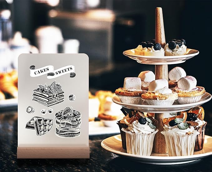 Frosted Blank Rectangle Acrylic Sign with Wooden Stands - 10 Pack DIY Customizable Sign Kit for Wedding Table Numbers, Restaurant Party Bridal Shower (5x7 Inch)