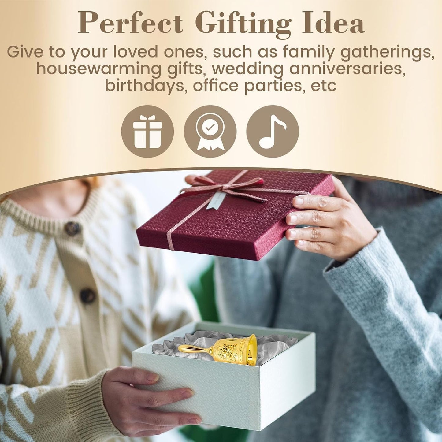 DomeStar Golden Hand Bell, Engraved Wedding, School, Christmas, Alarm and Bedridden Bell