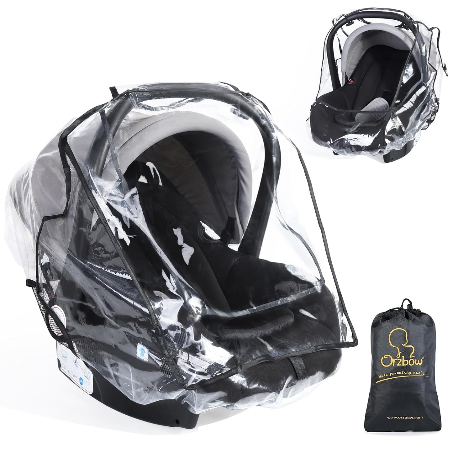 Car Seat Rain Cover Universal, Food Grade EVA, Waterproof Weather Shield for Infant Car Seat with Storage Bag, Baby Car Seat Stroller Rain Cover Features Side Ventilation, Quick-Access Roll-Up Door