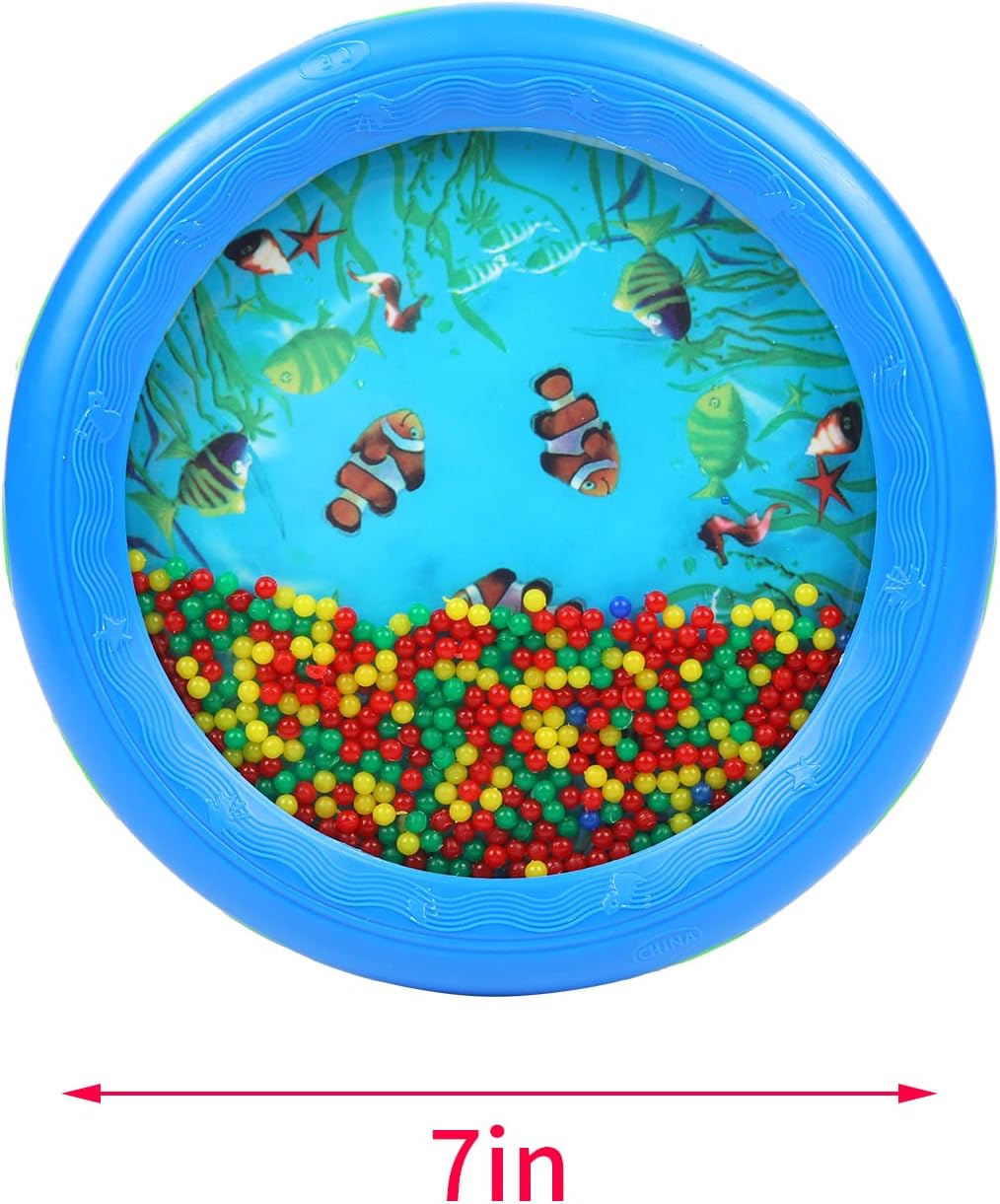 Musfunny Ocean Drum Wave Bead Drum Gentle Sea Sound Music Gift Musical Educational Sea Sound Drum Tool for Kid Child Baby (Blue)