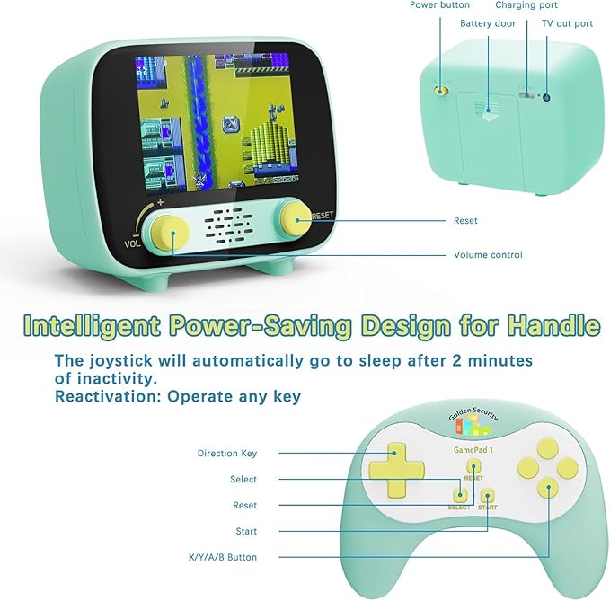 Mini Arcade Machine, Retro Gaming Console, Handheld Game Console, 2.8 Inches, (One Player 216 Classic Games, Two Player 84 Classic Games), Supports for 2 Handheld Controller & AV Output TV