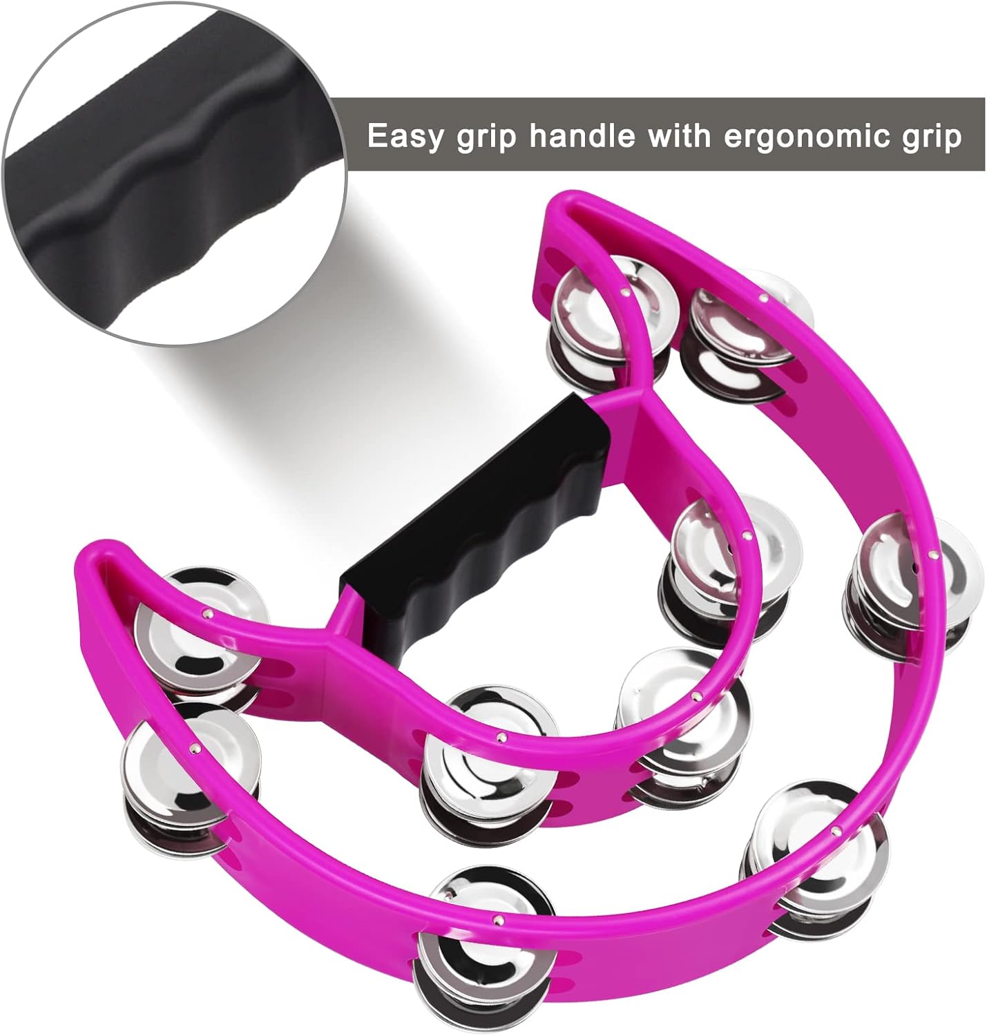 EastRock Double Row Tambourine,Metal Jingles Hand Held Percussion-Half Moon Tambourine for Adults, KTV, Party(Purple)