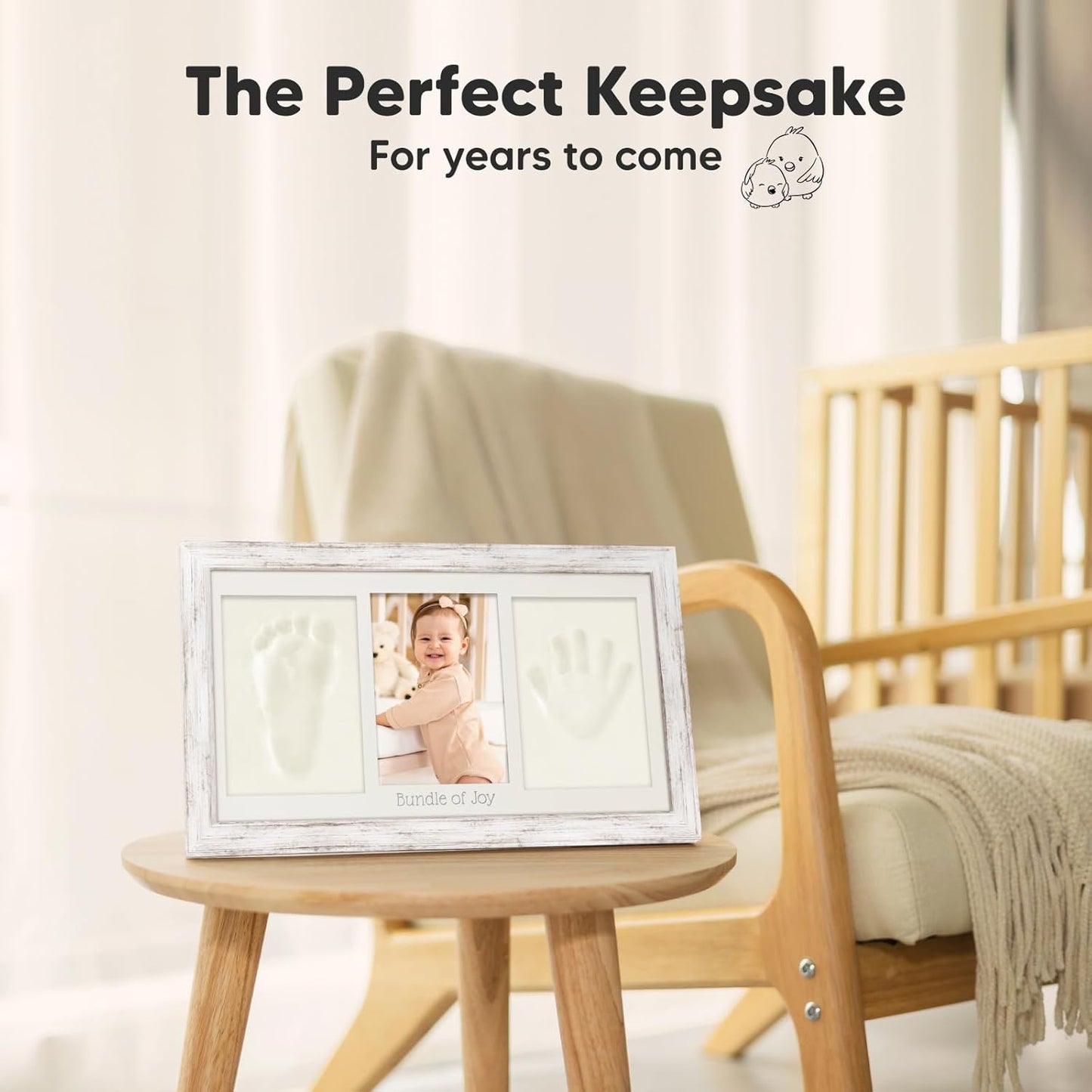 Baby Hand and Footprint Kit - Clay Handprint Keepsake Frame, Newborn Nursery Picture Frame, Personalized New Mom Gifts for Baby Shower & Registry (Vintage White)