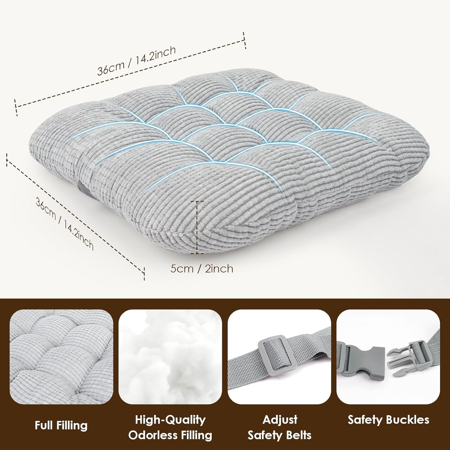 Booster Seat for Kitchen Chair with Comfy Backrest and Adjustable Safety Buckles,Non-Slip Kid Toddler Booster Seat for Dining Table,Portable PU Travel Baby Booster Increasing Cushion Chair