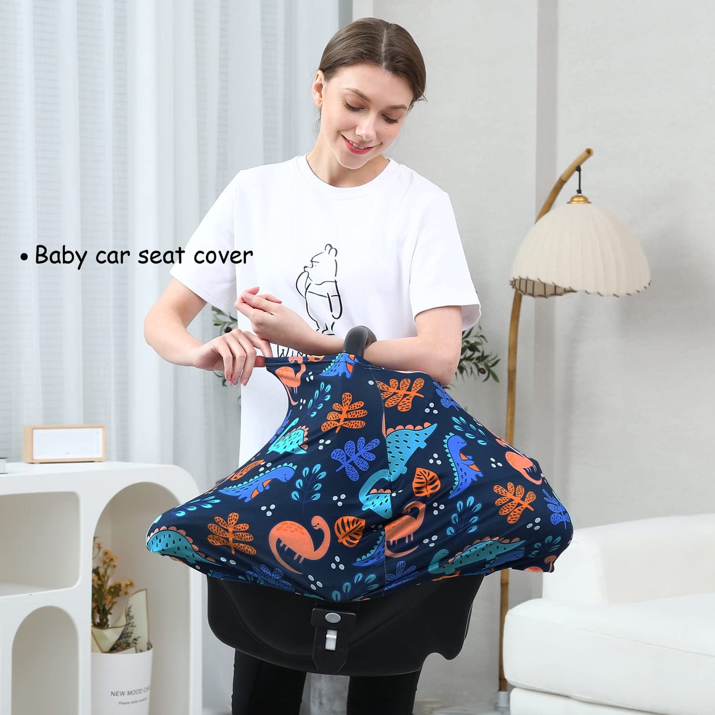 Car Seat Covers for Babies - Multi-use Carseat Canopy Cover Breastfeeding Covers, Stroller Canopy Cover (Navy Dinosaur)