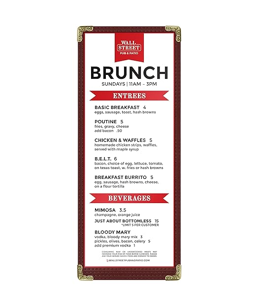 Goodsmart Restaurant Menu Covers - 25 Pack Burgundy 1-Page/2-View 4.25" x 11", Top-Loading Vinyl Menu Holders with Clear Sleeves, Double-Stitched Edge, Leather-Style Café Covers with Gold Corners