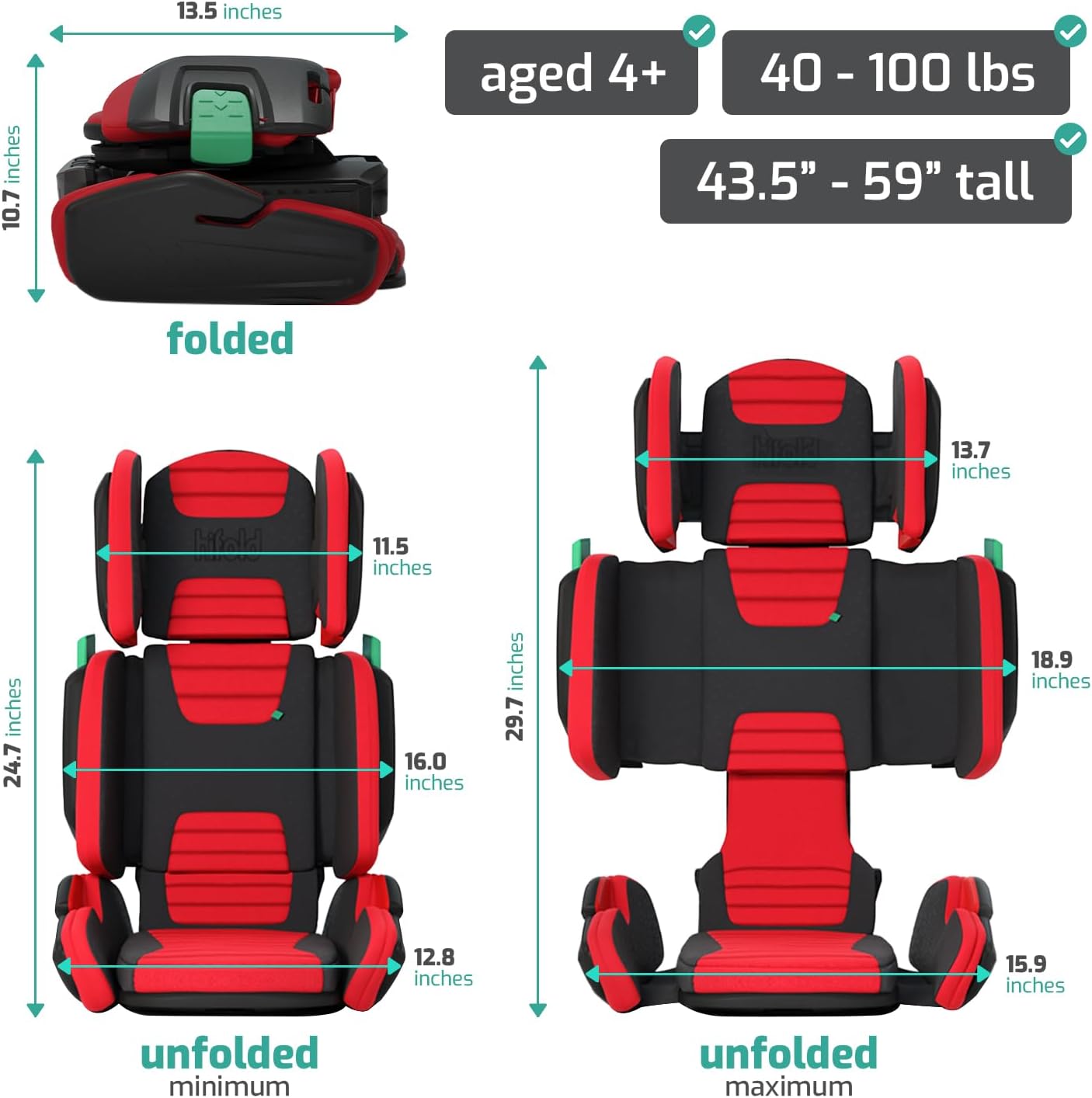 Mifold Hifold Adjustable Kids High Back Booster Car Seat with Strap – Slate Grey