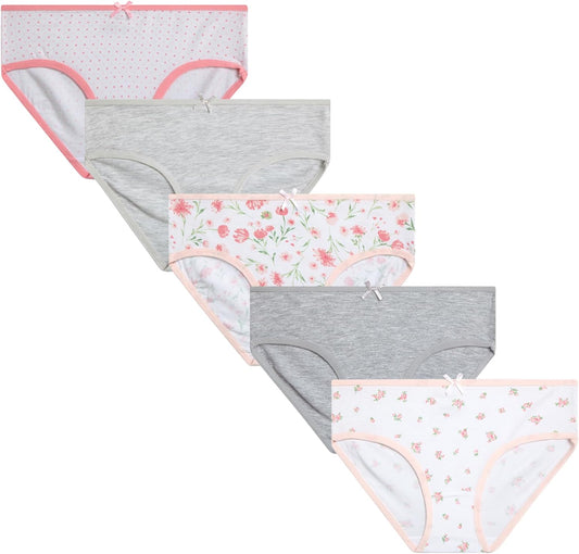 Laura Ashley Girls Underwear - 5 Pack Soft Stretch Breathable Panties for Girls - Lightweight Cotton Panties (Size: 4-12)