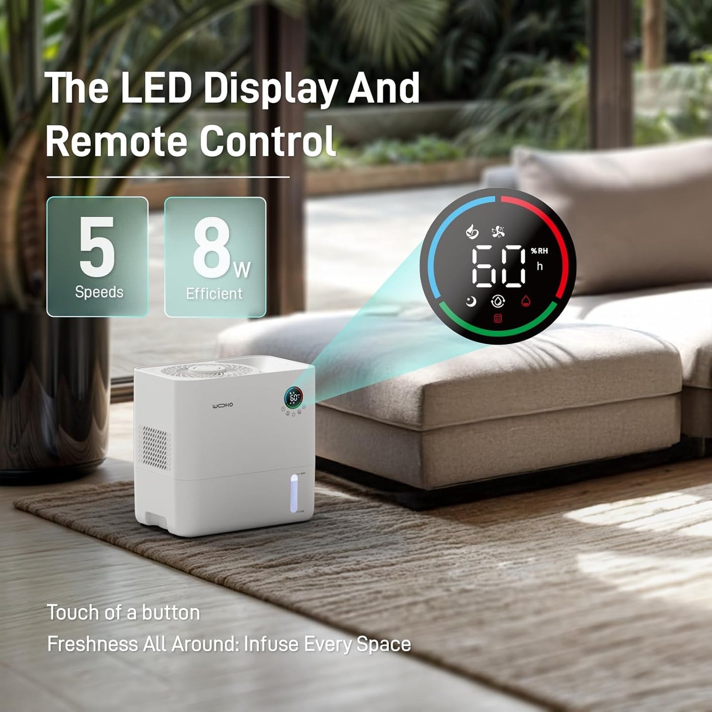 Evaporative Humidifier for Bedroom, 5L Quiet No Mist Humidifier With Aroma Diffuser, 14H Timer, Top-Fill, 5 Speed, No White Dust, Easy to Clean, for Baby, Nursery, Home & Office