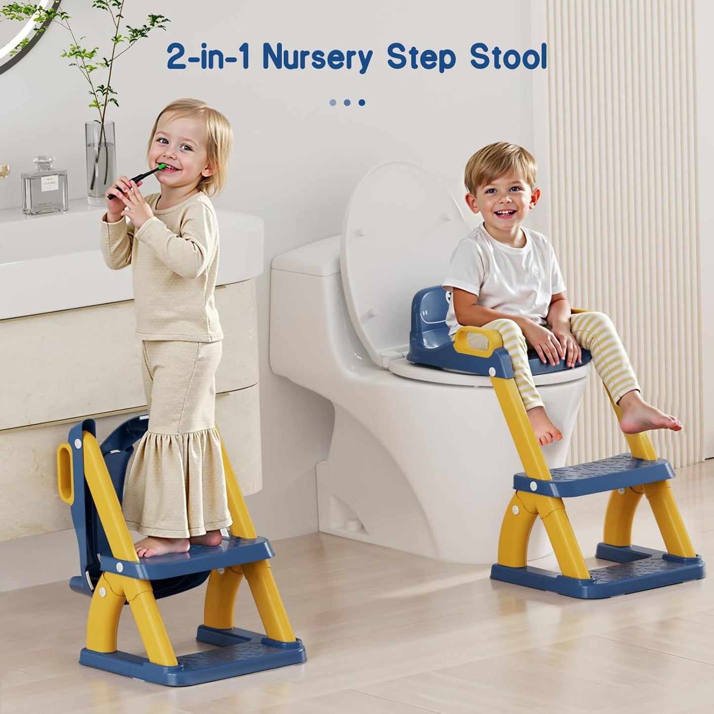 Potty Training Seat, Toddler Toilet Seat for Kids Boys Girls, 2 in 1 Potty Training Toilet for Kids, Splash Guard Anti-Slip Pad Step Stool, Adjust High Potty Chair for Toddler Kid Boys Girls