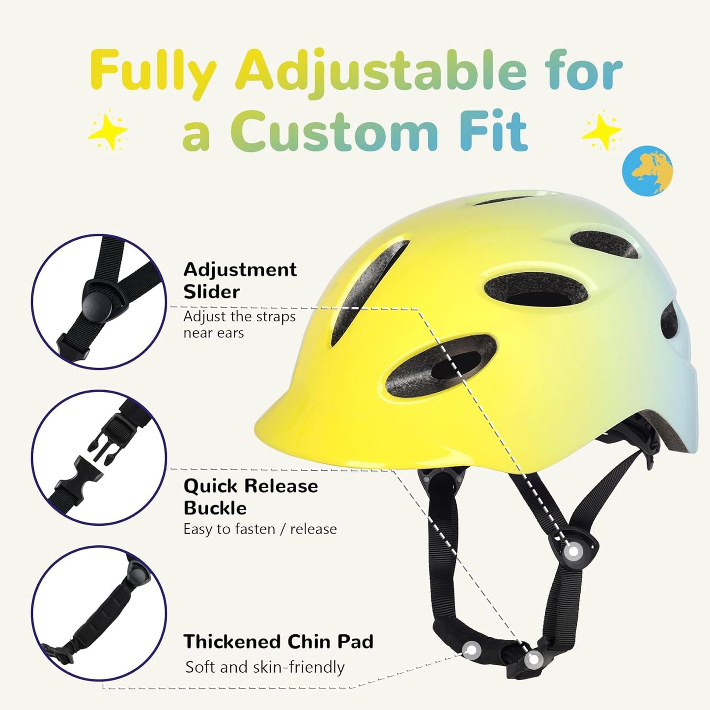 Kids/Youth Bike Helmet for Boys Girls and Teens, Adjustable and Multi-Sport for Bicycle, Kick Scooter, Skateboard, Roller/Inline Skate