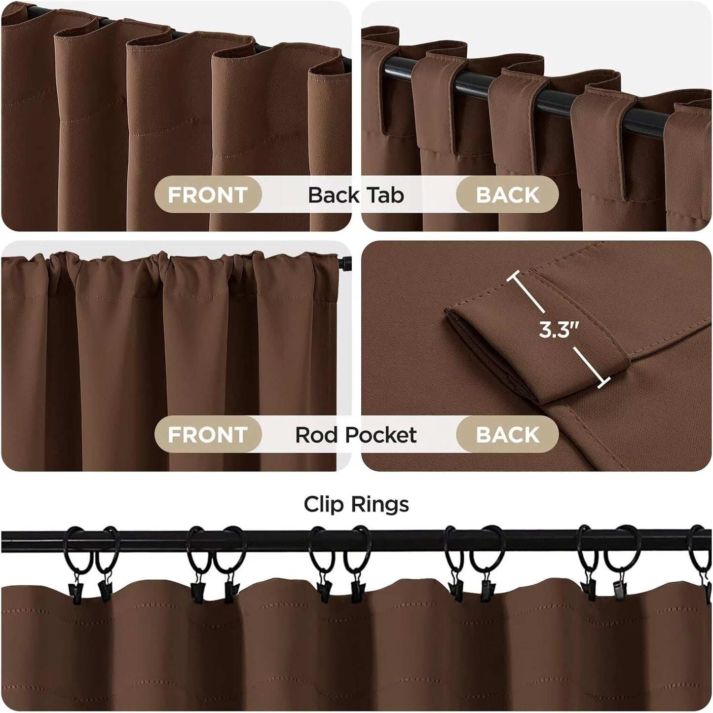 Joydeco Blackout Curtains 96 Inches Long for Bedroom, Thermal Insulated Black Out Curtains 2 Panels Set, Room Darkening Drapes for Living Room Window (W52 x L96 Inch, Brown)