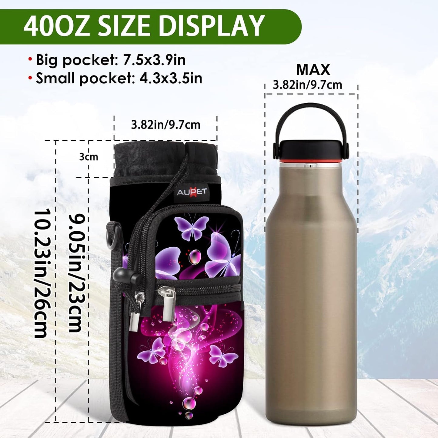 AUPET Water Bottle Sling Bag Sleeve Holder Carrier 25/32/40/64 oz,Insulated Crossbody Water Bottle Case Cover with Strap and Pockets for Men/Women Walking Hiking