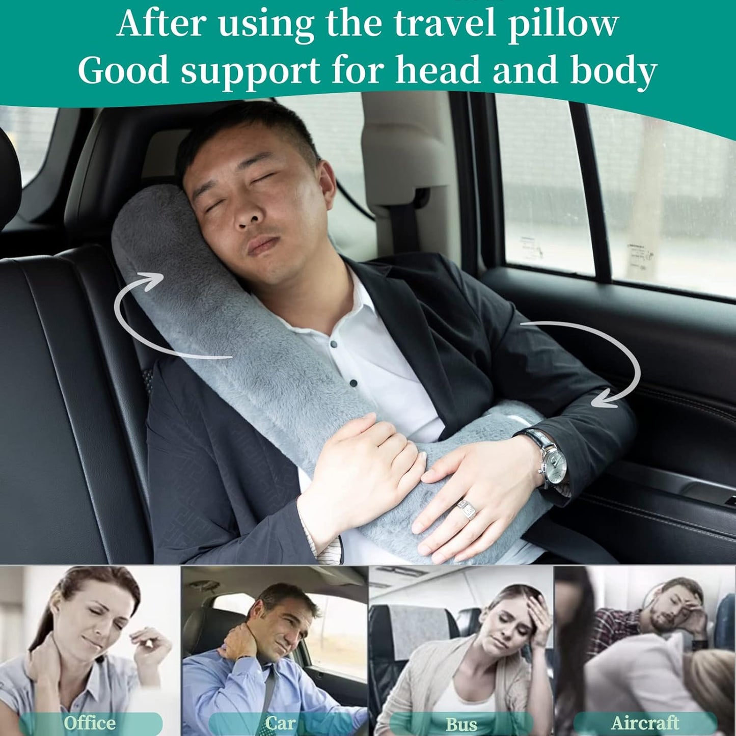Travel Pillow Upgraded Version of Aircraft Travel Neck Pillow with Storage Bag, Sleep Pillows for Travel by Train, Car, or Plane, Supporting The Head and Body, Travel Pillow for Kids Blue