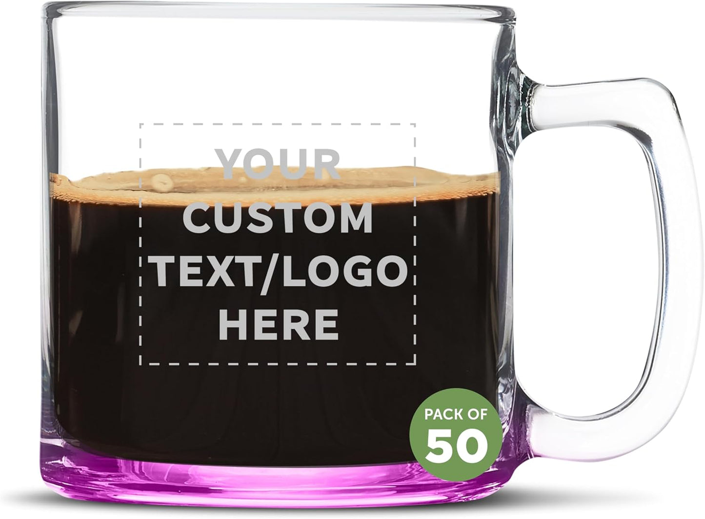 DISCOUNT PTOMOS Custom Small Glass Coffee Mugs 9 oz. Set of 50, Personalized Bulk Pack - Perfect for Coffee, Tea, Espresso, Hot Cocoa, Other Beverages - Pink