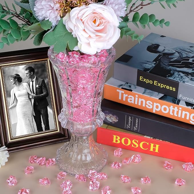 Babenest Acrylic Crushed Ice Rocks, 150 PCS Fake Crystals Plastic Ice Cubes Diamonds Gems for Vase Fillers, Home Decoration, Table Scatter, Event, Wedding, Arts & Crafts (Pink)