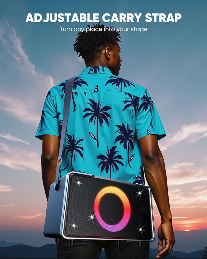 GFEEN Portable Bluetooth Speaker: 200W Peak, Deep Bass, 15H Playtime, Large Party Wireless Speakers, Powerful Loud Sound, Light Show, Fast Charging for Outdoor, Backyard, Home(Silver with 1Mic)