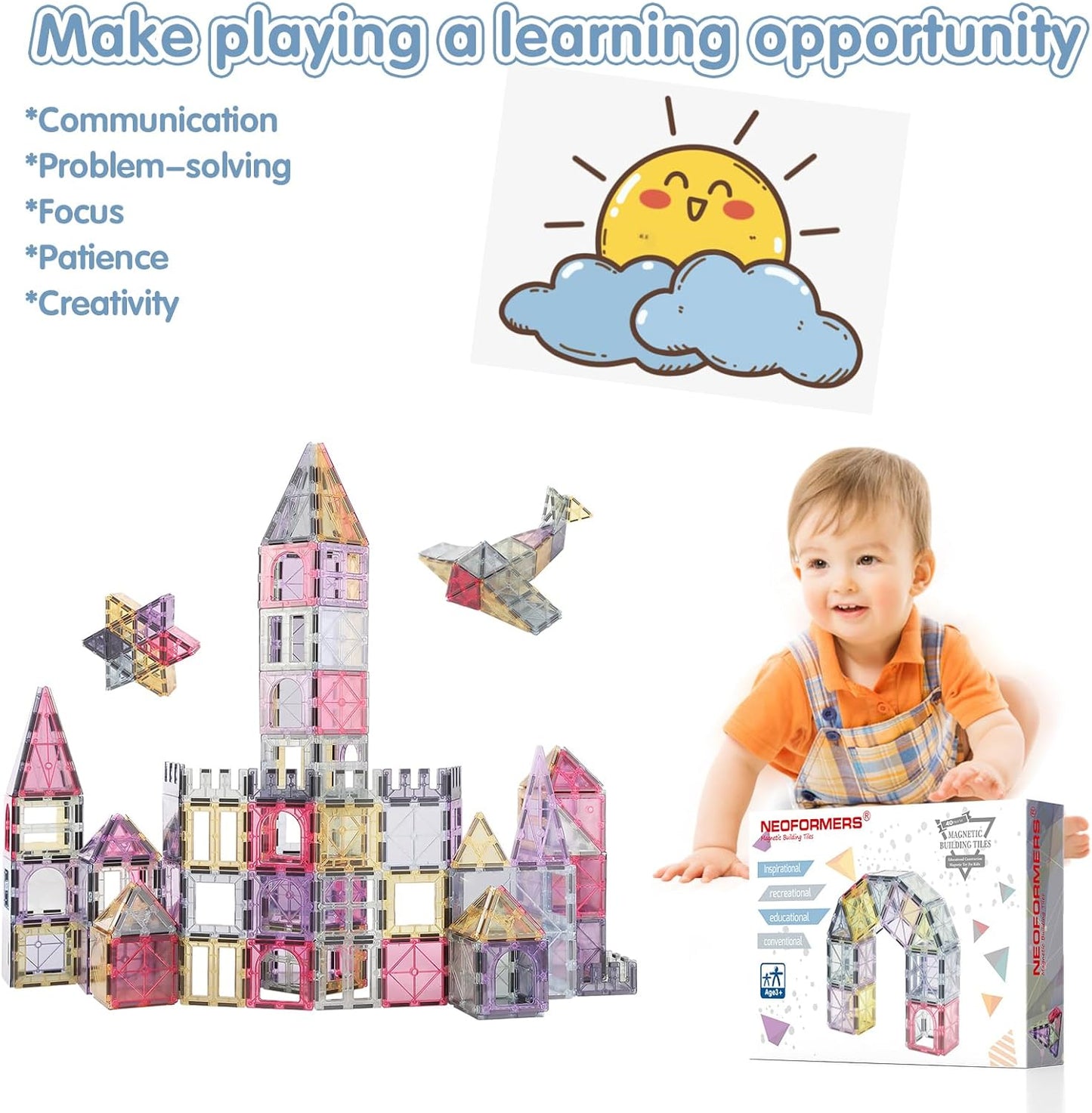 Magnetic Tiles 40pcs Morandi 3D Building Tiles Kids Toys for 3 4 5 6 7 8+ Years Old Boys Girls Magnet Toys STEM Educational Learning Magnet Toy Set