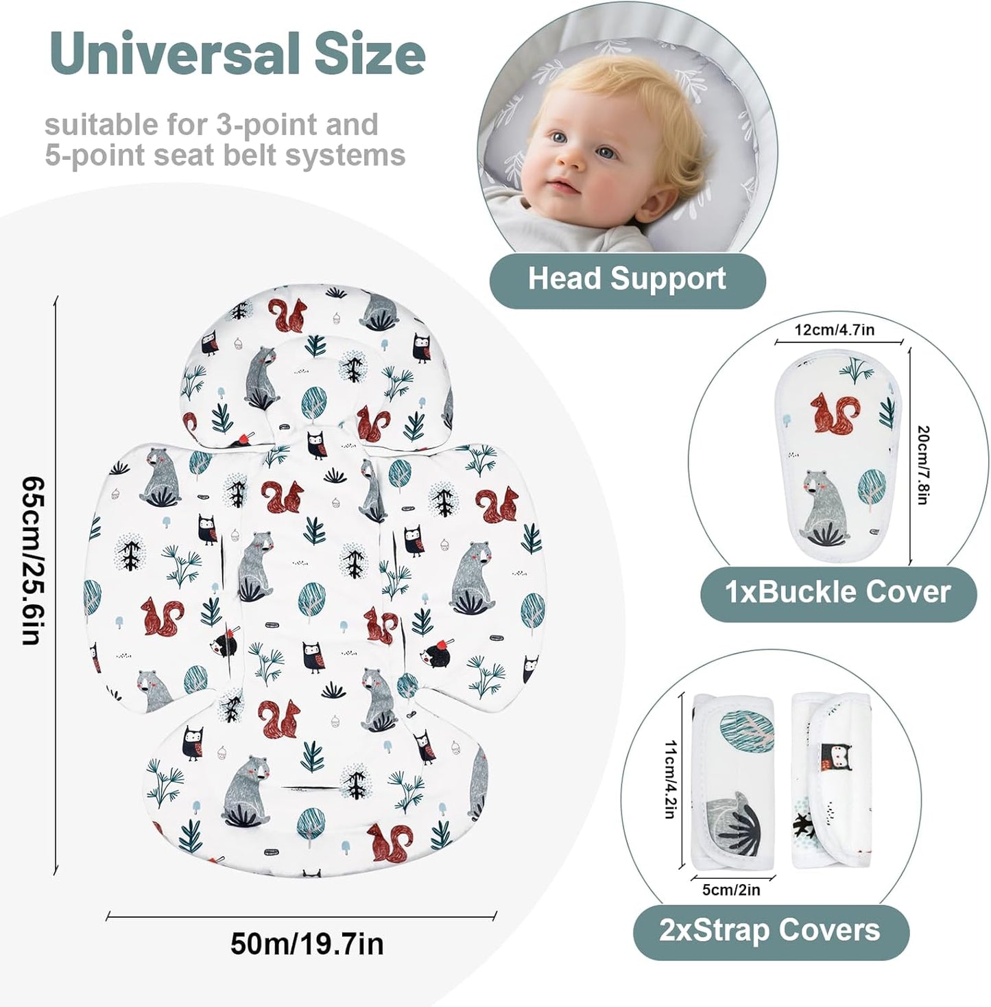 KAKIBLIN Infant Car Seat Insert, Breathable Reversible Car Seat Head Support for Infant, Newborn Car Seat Insert for Girls Boys, Fits for Stroller, Baby Swing, Bassinets, Pushchair (Gray)