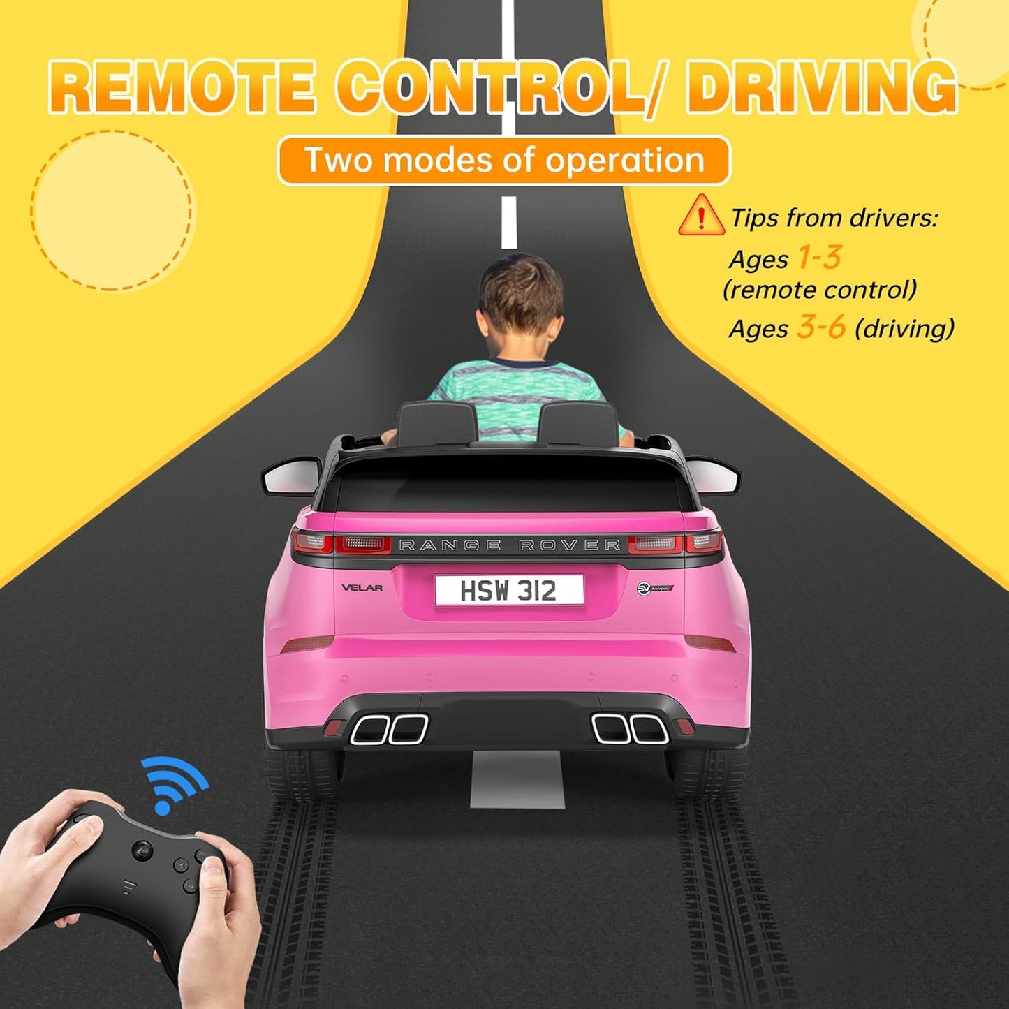 Hetoy Kids Ride On Car with Remote, Licensed Land Rover Kids Electric Car, Ride On Toys for Kids 3-8 with Mp3 Player, Rocking, Pull Rod, Pink