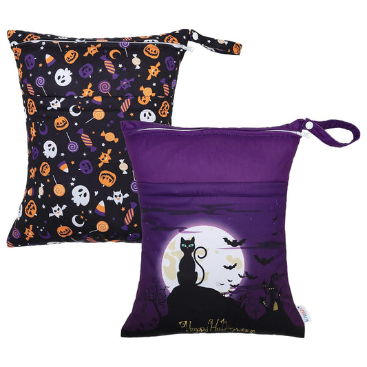 ALVABABY 2pcs Cloth Diaper Wet Dry Bags Waterproof Reusable with Two Zippered Pockets Travel Beach Pool Daycare Soiled Baby Items Yoga Gym Bag for Swimsuits or Wet Clothes 2LM07