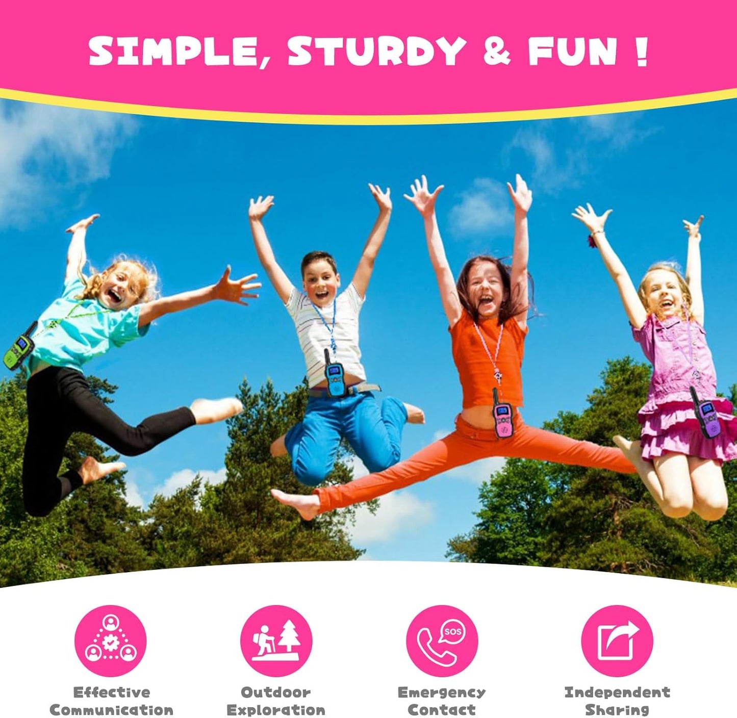 Wishouse Walkie Talkies for Kids Rechargeable with USB Charger 6000mAh Battery,Outdoor Camping Games with Flashlight Lanyard,Toys for Girls,Halloween Xmas Birthday Gift for Children 2 Pack Pink Purple