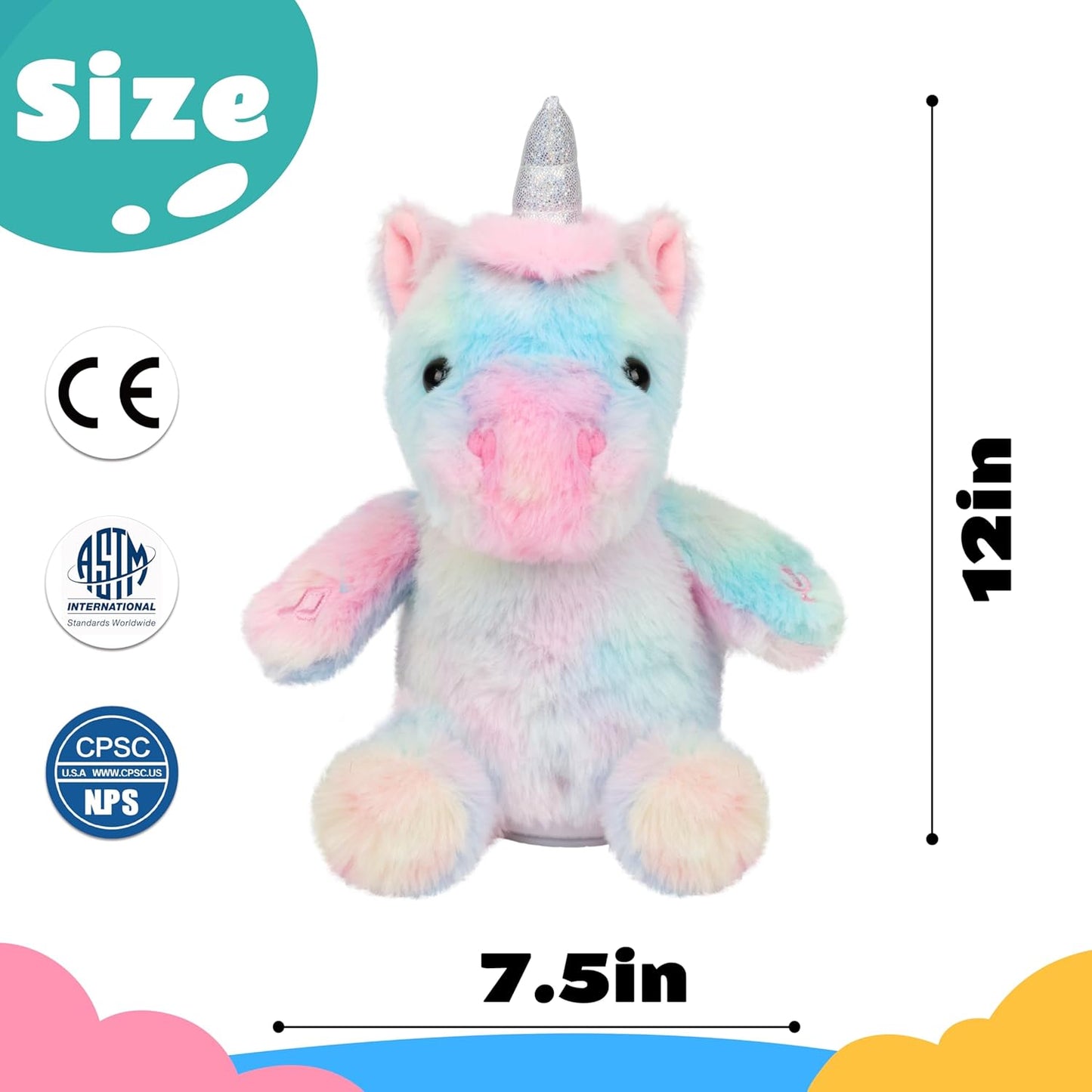 Cuteoy Talking Unicorn Repeat What You Say Musical Stuffed Animal Shaking Singing Plush Toy Electric Interactive Animated Plushies Gifts for Kids Girls Boys