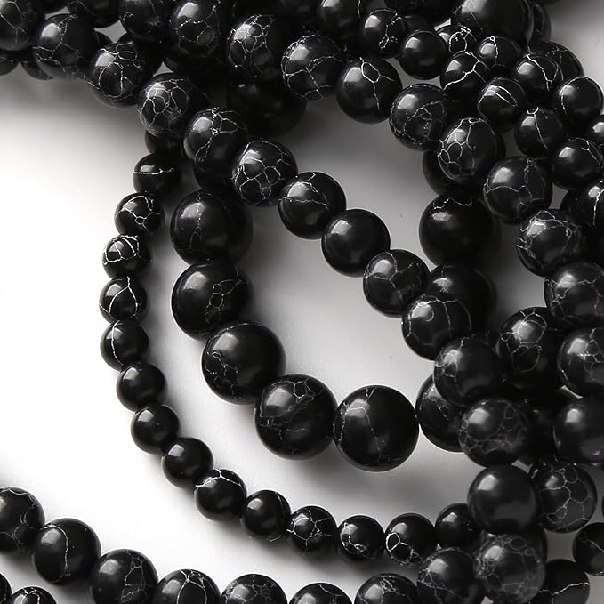 Black Turquoise Stone Beads 6MM Gemstone Round Crystal Energy Jade Beads for Jewelry Making DIY Bracelet Necklace Jewelry Making 1 Strand 15.5inch 60PCS 6MM