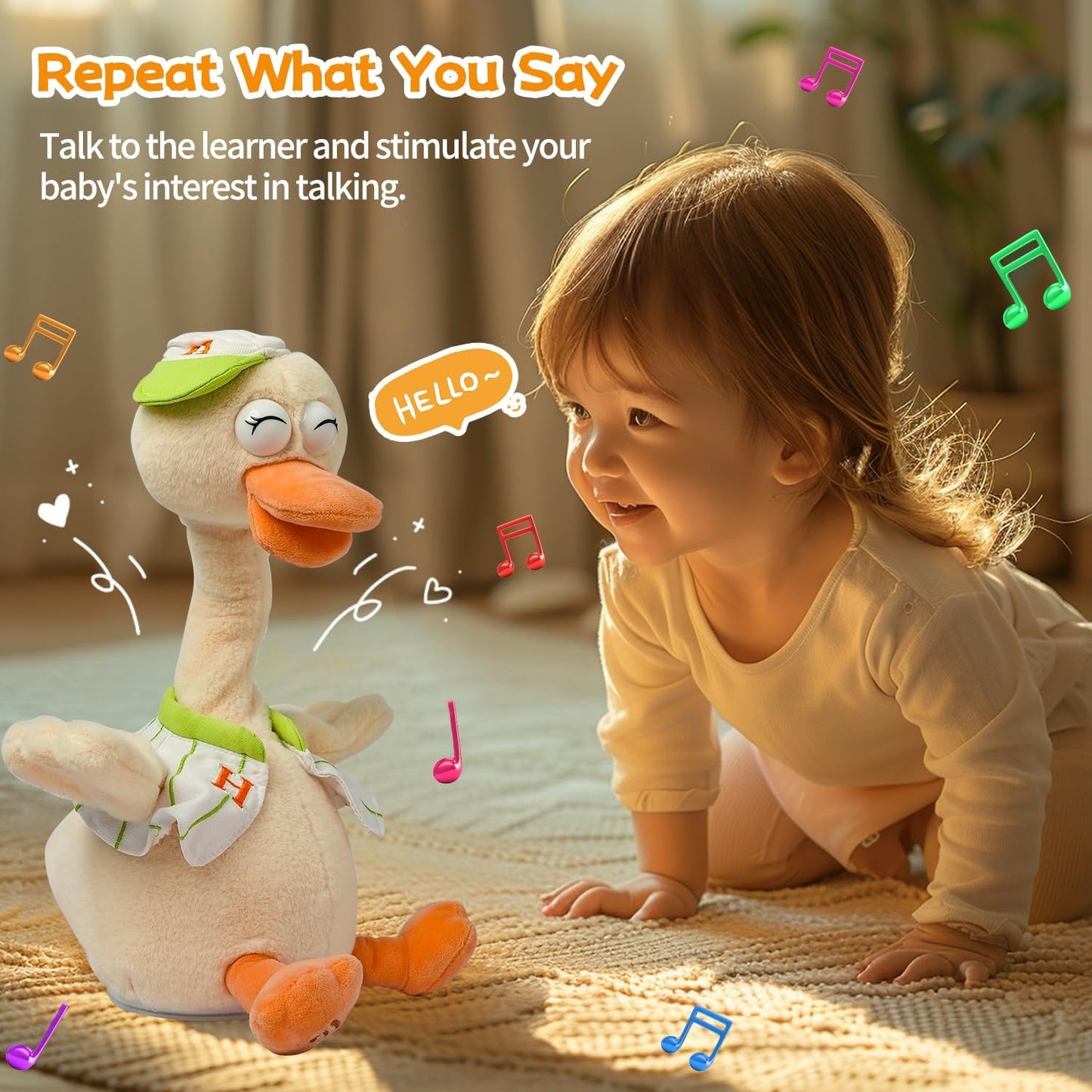 Talking Dancing Duck Toy Mimicking Recording Plush & Interactive Toy, Repeating What You Say, Neck Shaking Stuffed Toys, Talking Doll for Birthday Kids Gift for Boy & Girl
