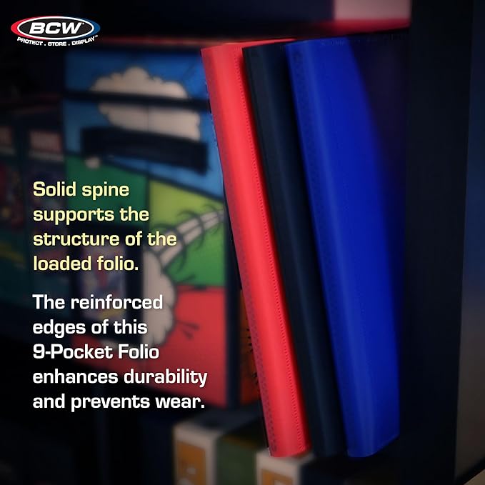 BCW Basics Folio 9-Pocket Card Album - Blue | Archival Safe, Side-Loading Binder | Premium Storage Solution for Trading Cards, Sports Cards, and More | 360-Card Capacity